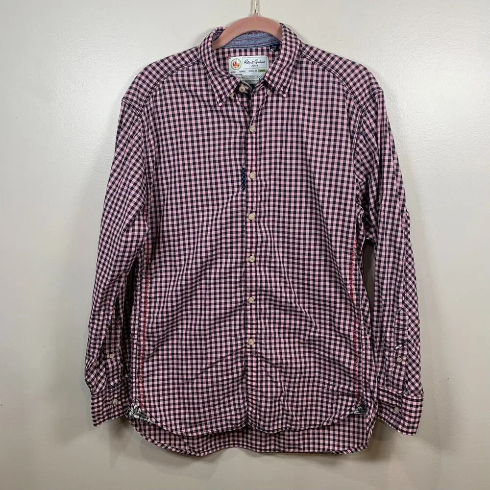 Robert Graham Button Up Shirt Size Medium Pink Black Gingham Plaid Check Preppy - Picture 1 of 12